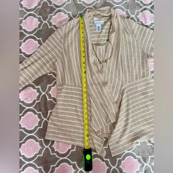 Alfred Dunner Cream White Petite Medium Latte Stripe Twinset Top w/ Necklace NWT - Picture 9 of 12